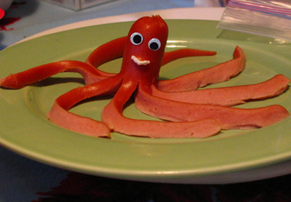 hotdog octopus with eyeballs