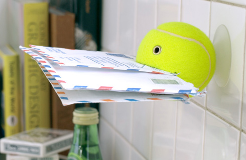 tennis ball upcycled mail holder