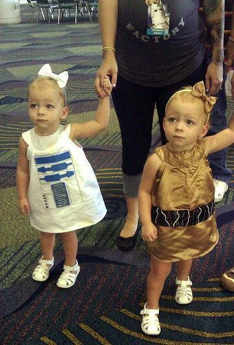 girls in star wars droid outfits